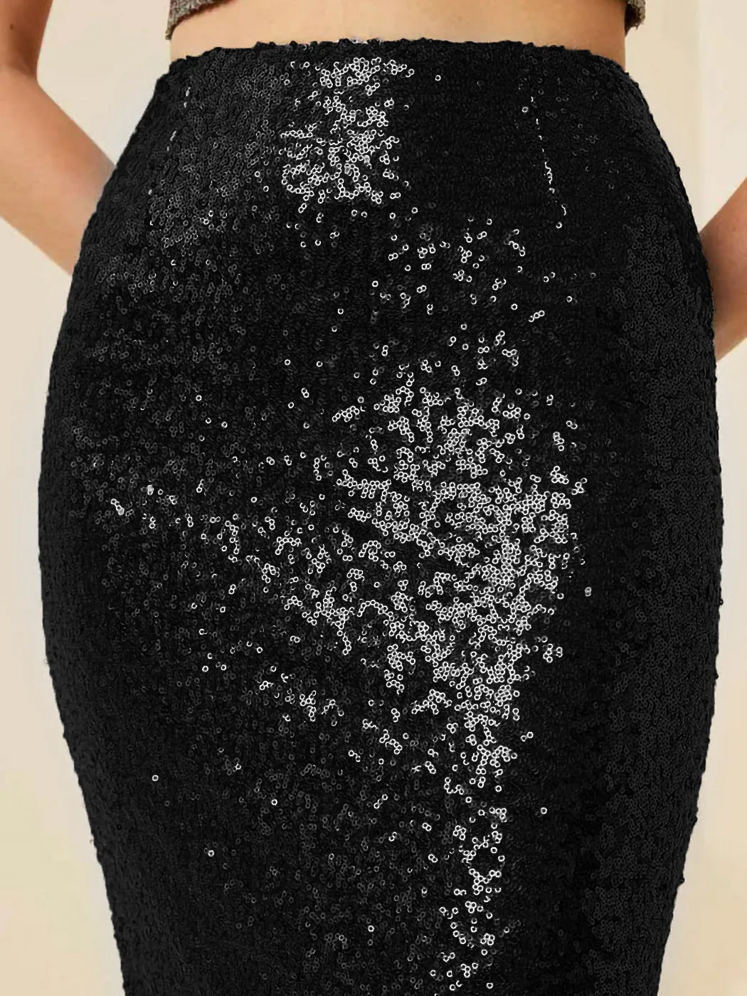 Sparkly Gunmetal Sequin Midi Skirt