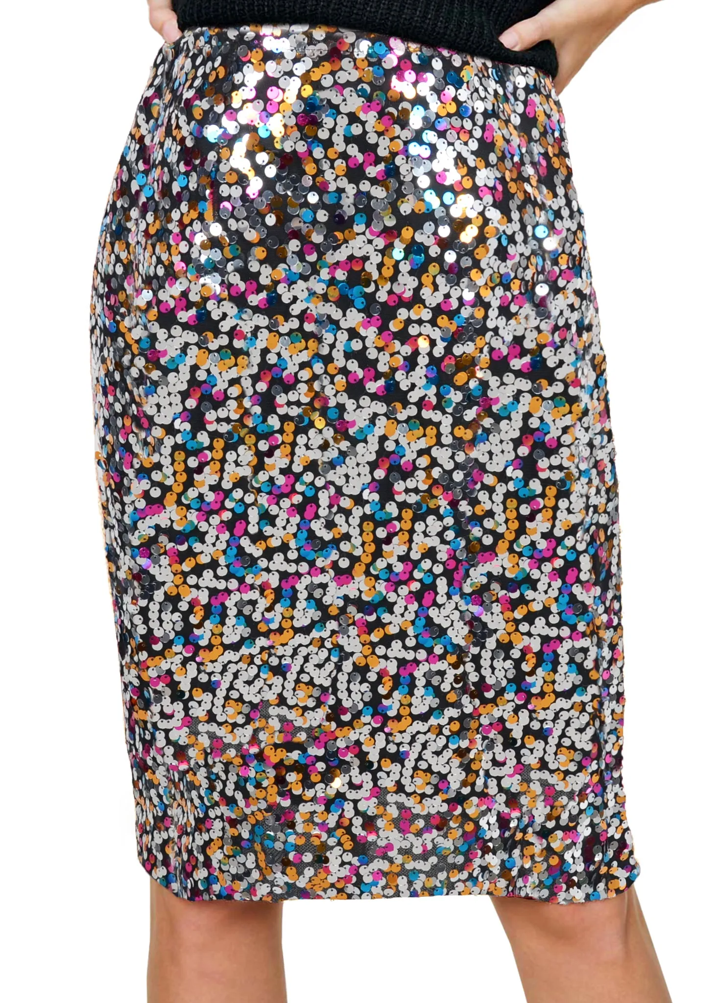 Sparkly Gunmetal Sequin Midi Skirt