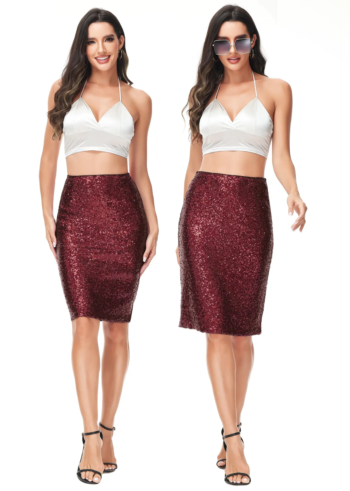 Sparkly Gunmetal Sequin Midi Skirt