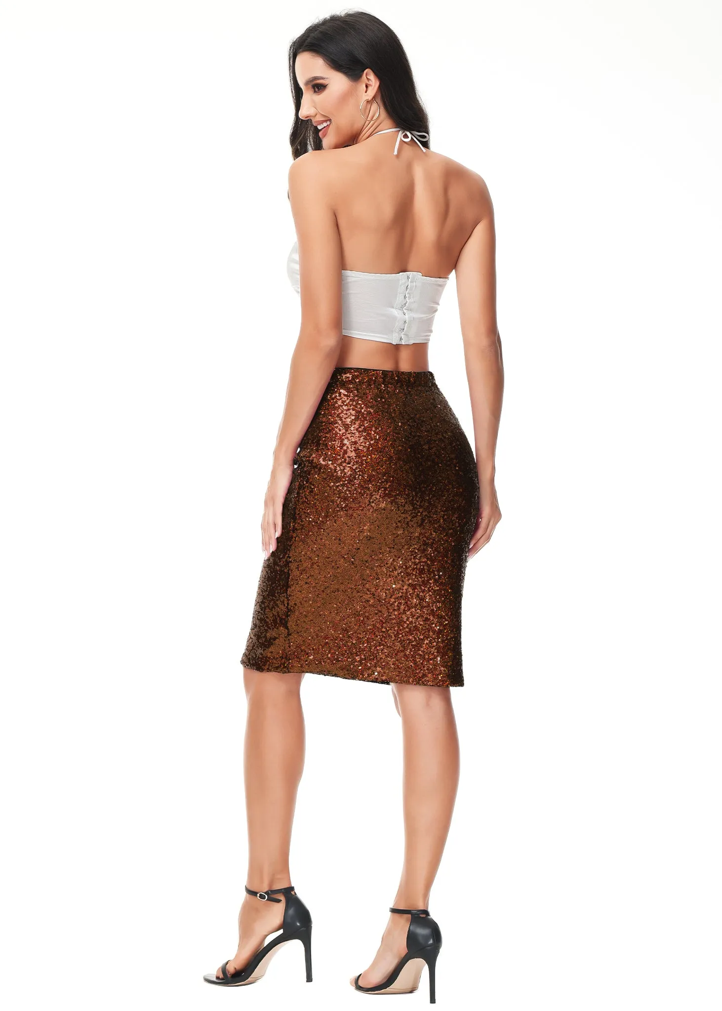Sparkly Gunmetal Sequin Midi Skirt
