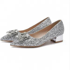 Sparkly Pointed Toe Block Heel Pumps