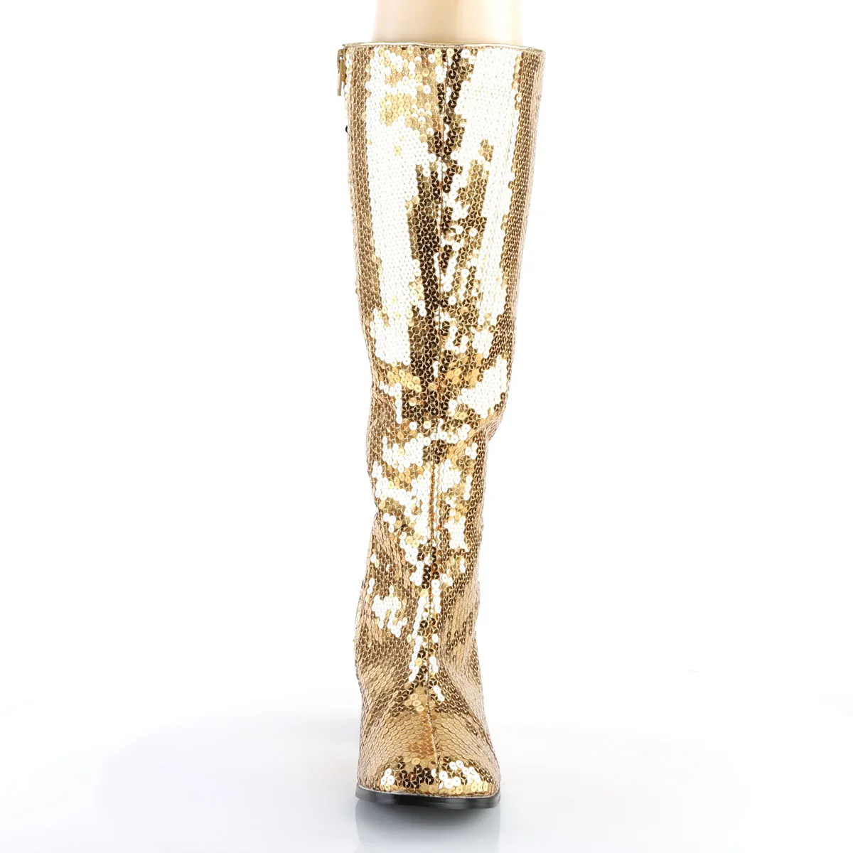 SPECTACUL-300SQ Bordello Burlesque 3" Heel Gold Sequin Boots