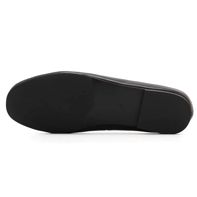 Square Buckle Detailed Leather Loafers for Women Black