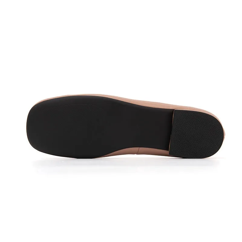 Square Buckle Detailed Leather Loafers for Women in Black/Nude