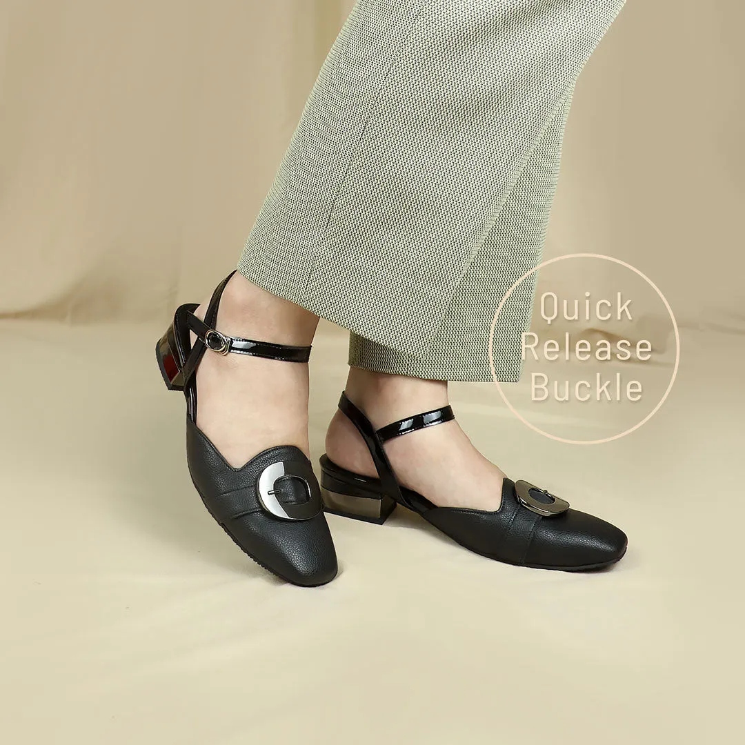 Square-Toe Ankle Strap Low Heels 1.5"inch [Office Wear Series]