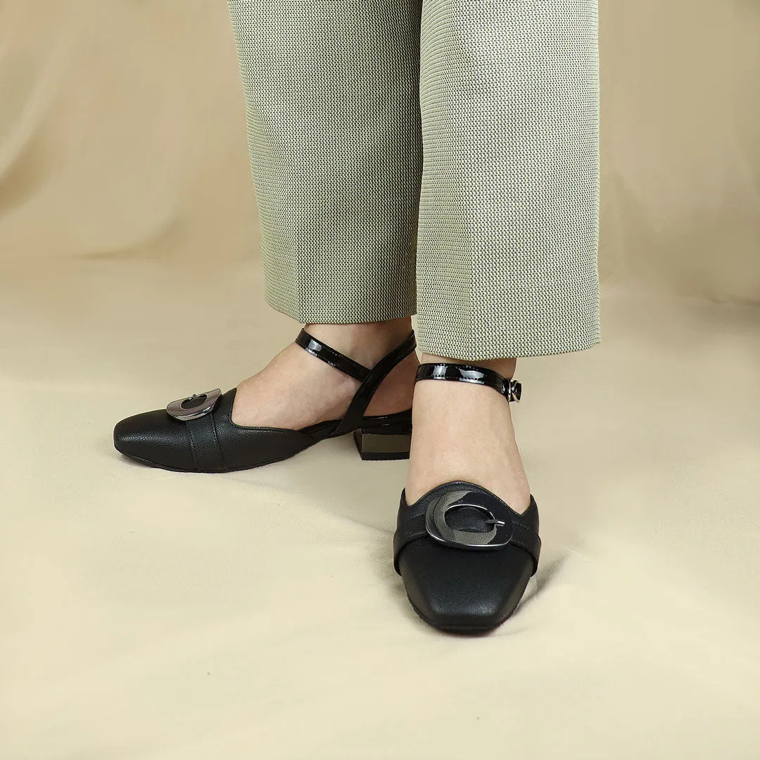 Square-Toe Ankle Strap Low Heels 1.5"inch [Office Wear Series]