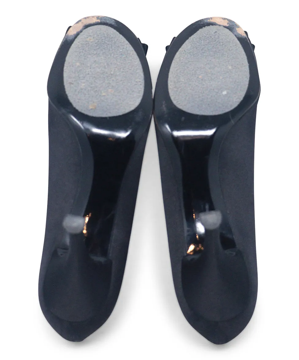 Stuart Weitzman Black Satin Ruffle Heels sz 8.5