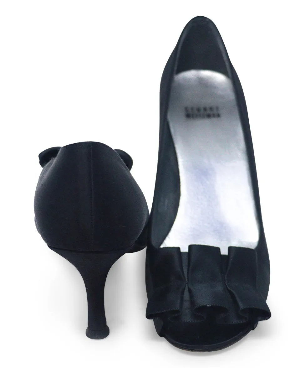 Stuart Weitzman Black Satin Ruffle Heels sz 8.5
