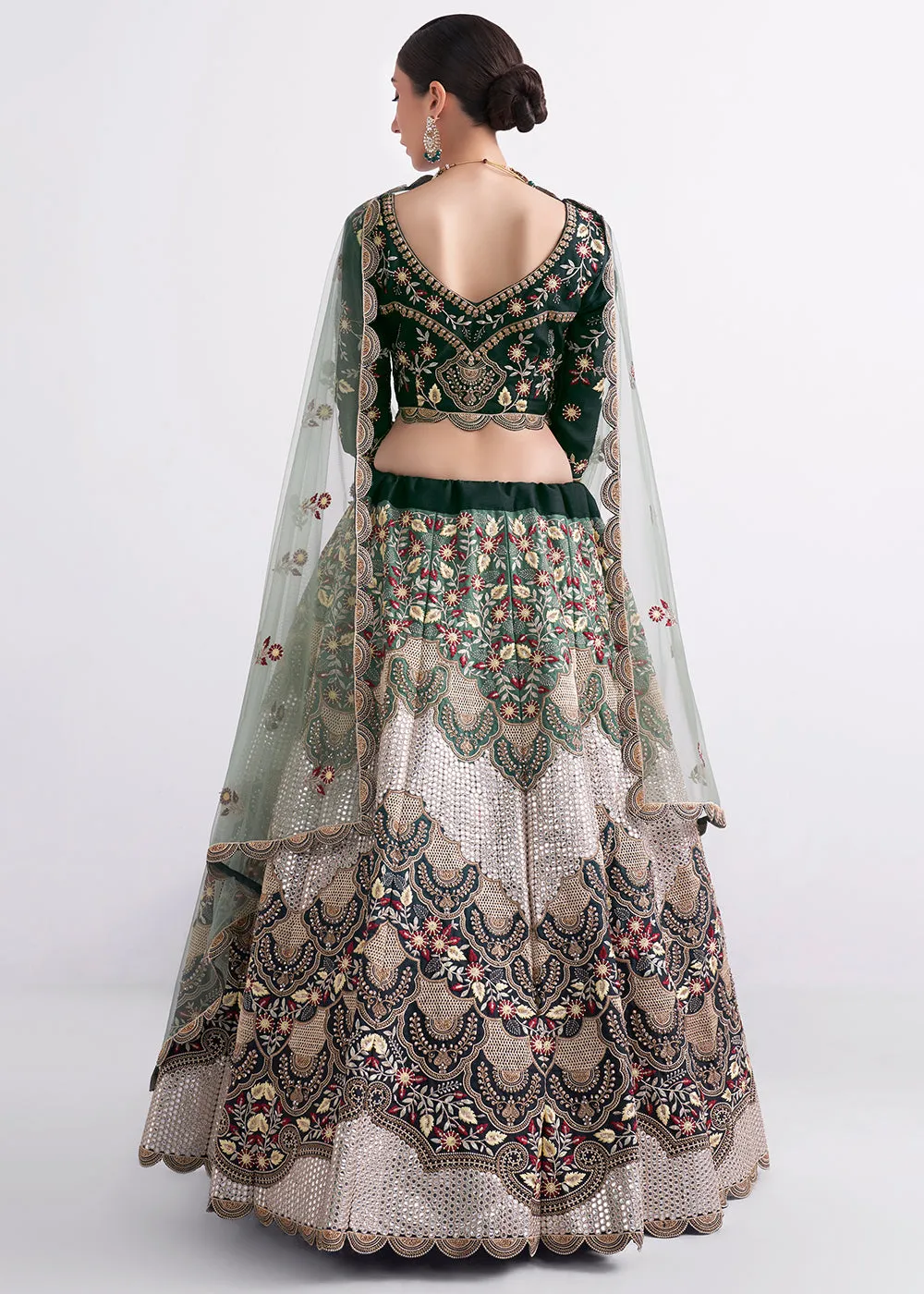Stunning Shaded Green Heavy Embroidered Bridal Lehenga Choli