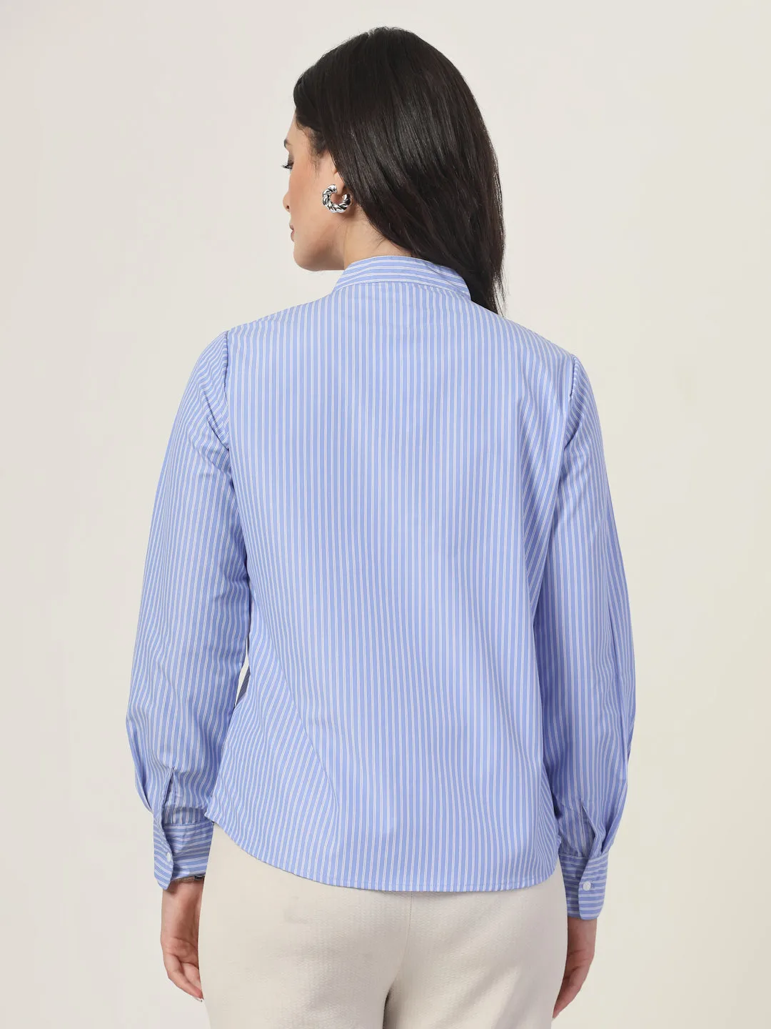 Style Quotient Women Blue and White Stripe Polycotton Formal Shirt