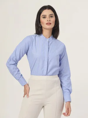 Style Quotient Women Blue and White Stripe Polycotton Formal Shirt