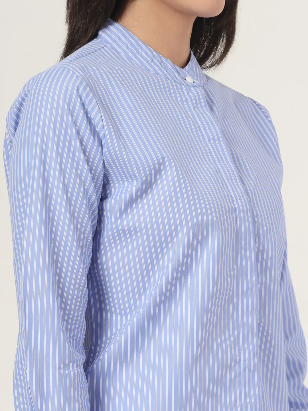 Style Quotient Women Blue and White Stripe Polycotton Formal Shirt