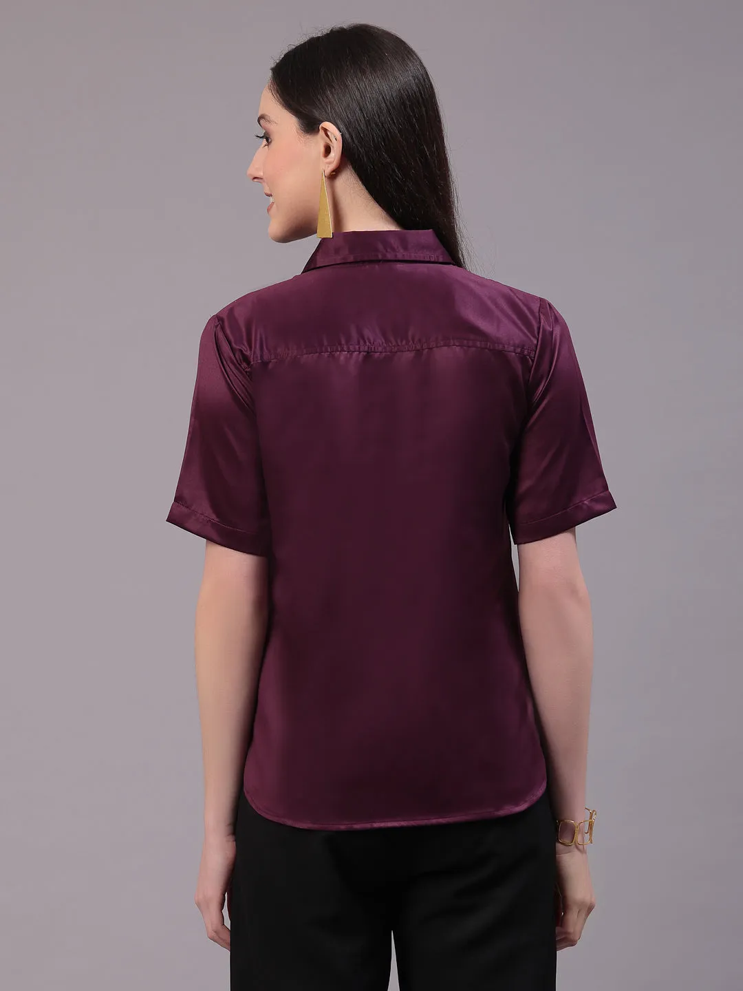 Style Quotient Women Wine Satin Comfort Fit  Shirt