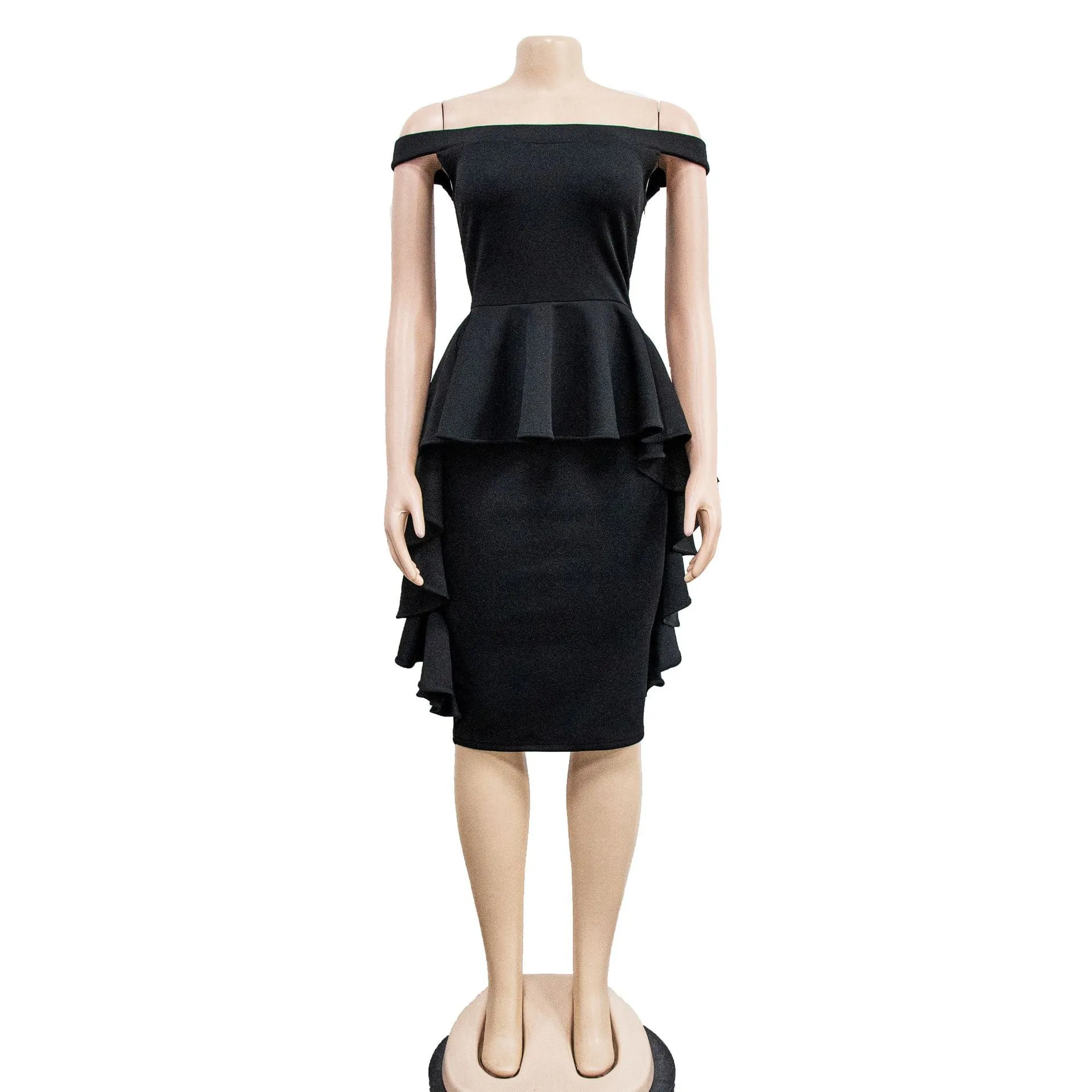 Stylish Women's Pure Color Sleeveless Ruffled Short Sparkly Dress
