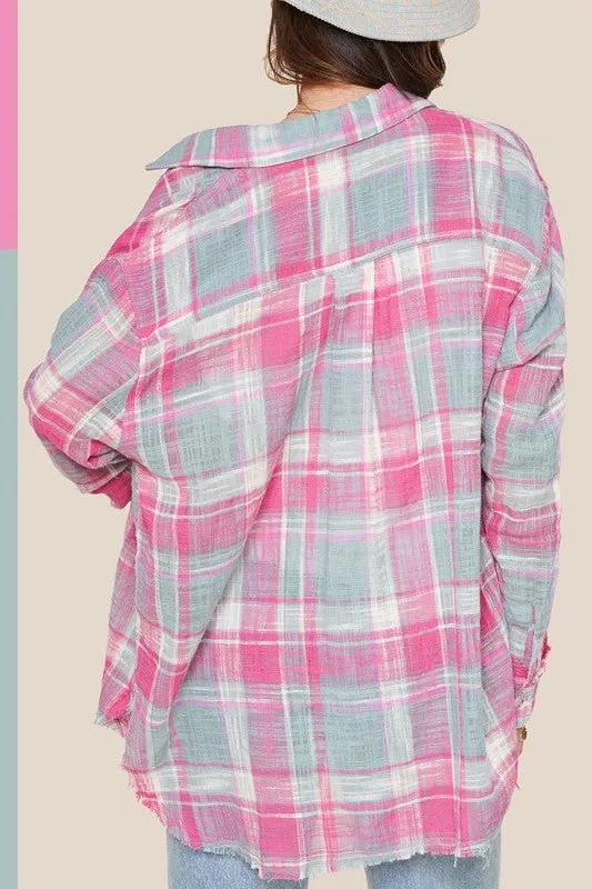 Sunset Palette Button Up Colorful Plaid Shirt
