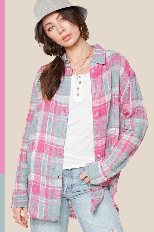 Sunset Palette Button Up Colorful Plaid Shirt