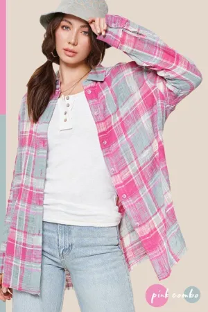 Sunset Palette Button Up Colorful Plaid Shirt