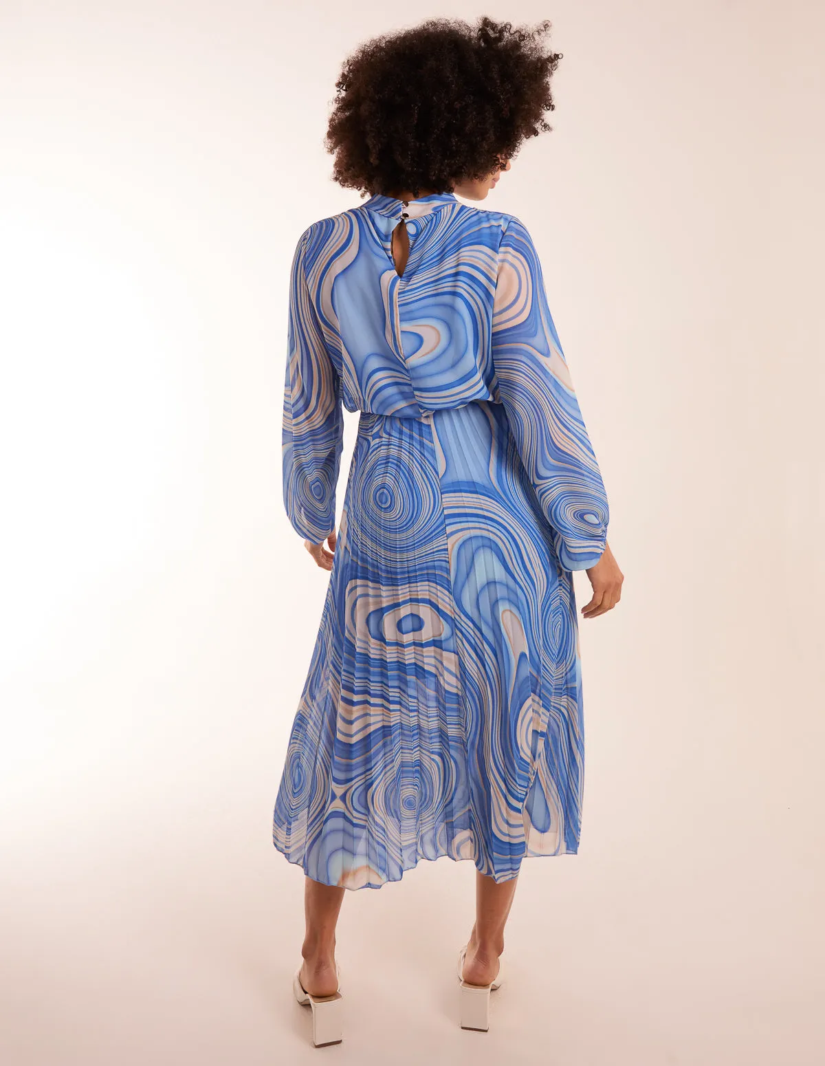 Swirl Print High Neck Pleated Dress