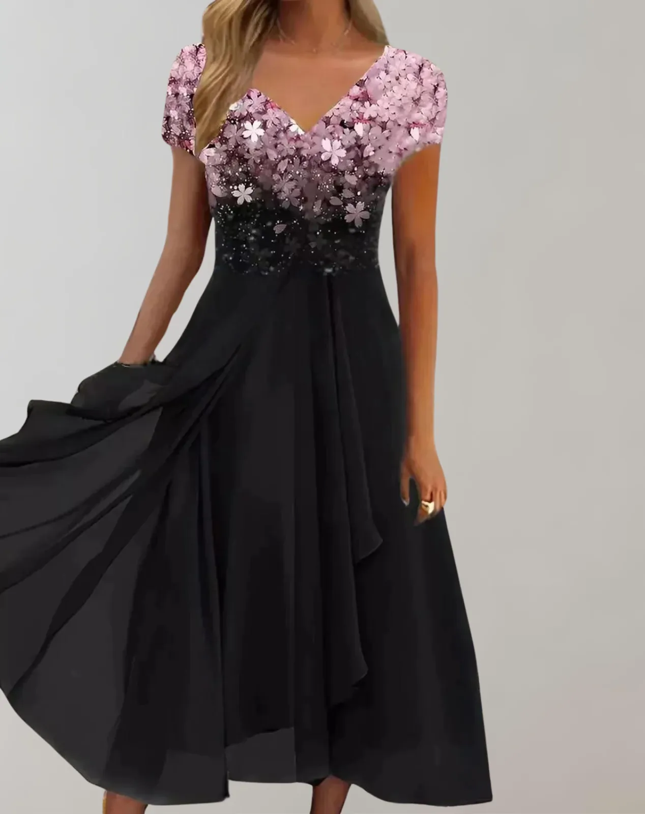 Sylis - Dress with bright flowers | Evening dress for women | Shiny top dress