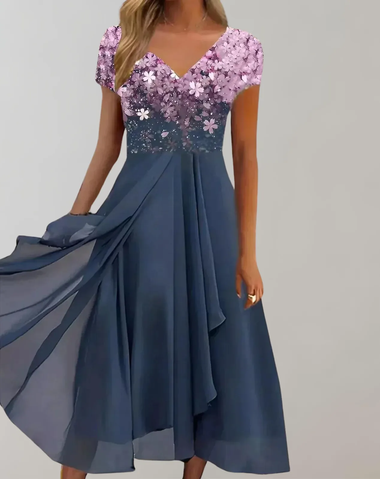Sylis - Dress with bright flowers | Evening dress for women | Shiny top dress