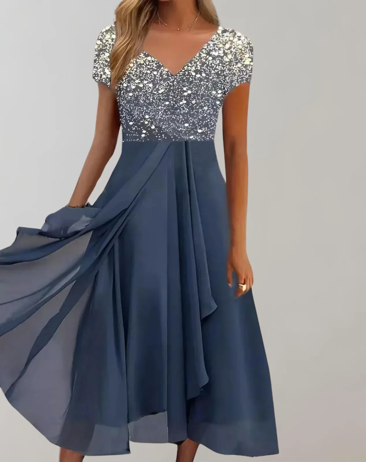 Sylis - Dress with bright flowers | Evening dress for women | Shiny top dress