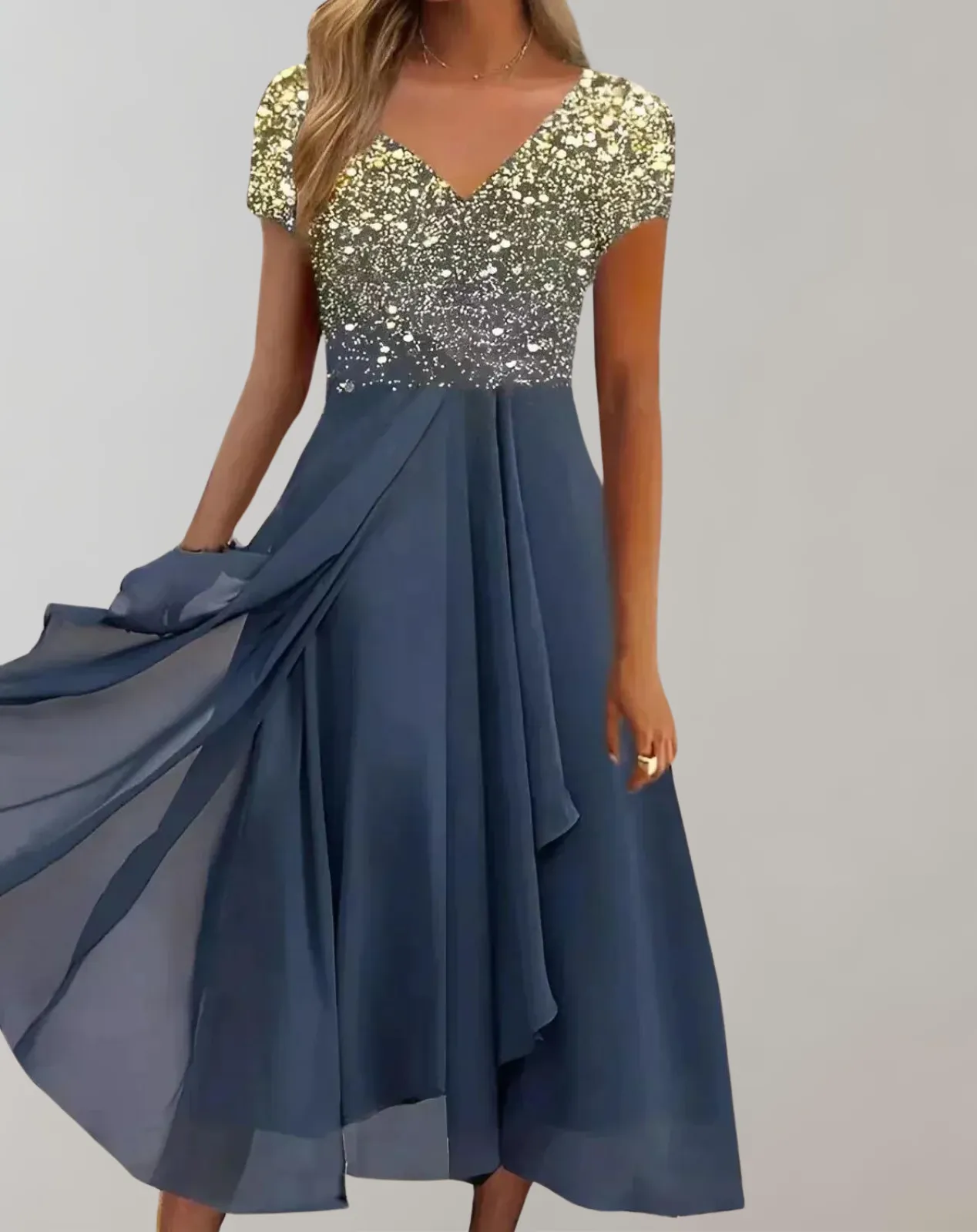 Sylis - Dress with bright flowers | Evening dress for women | Shiny top dress