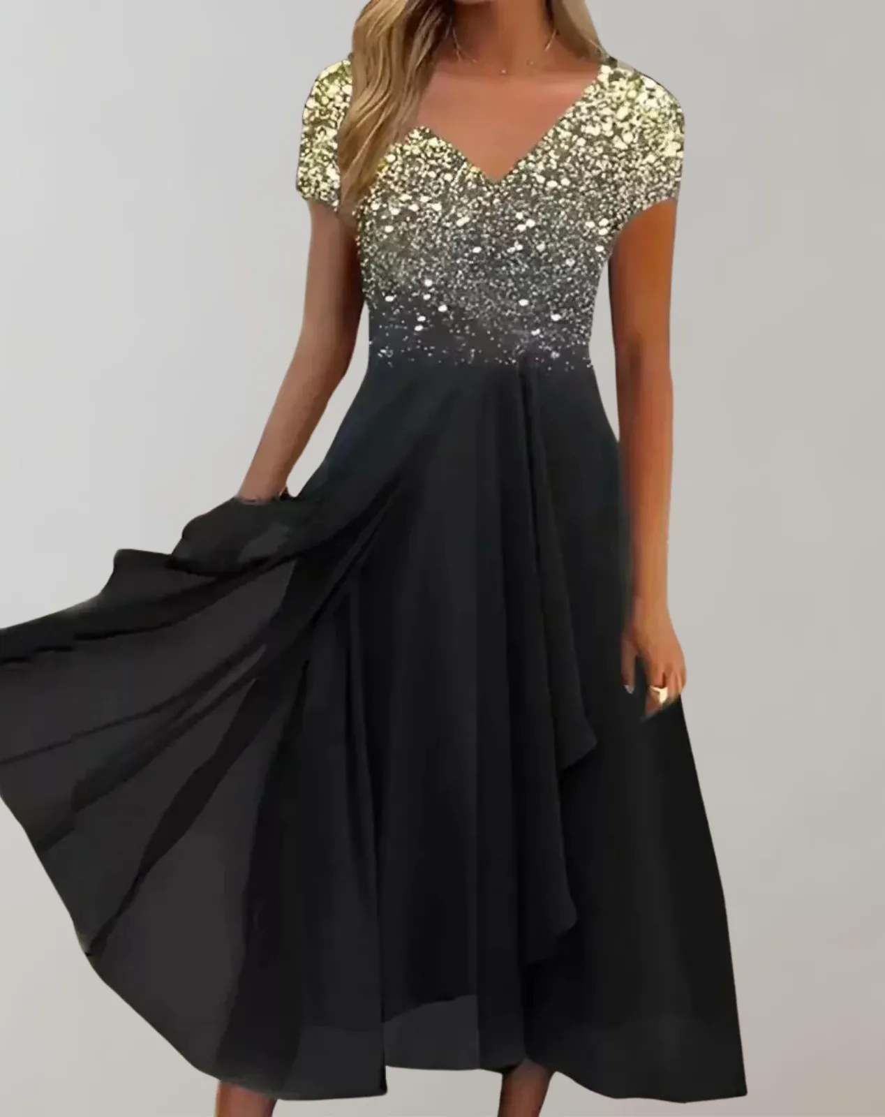Sylis - Dress with bright flowers | Evening dress for women | Shiny top dress