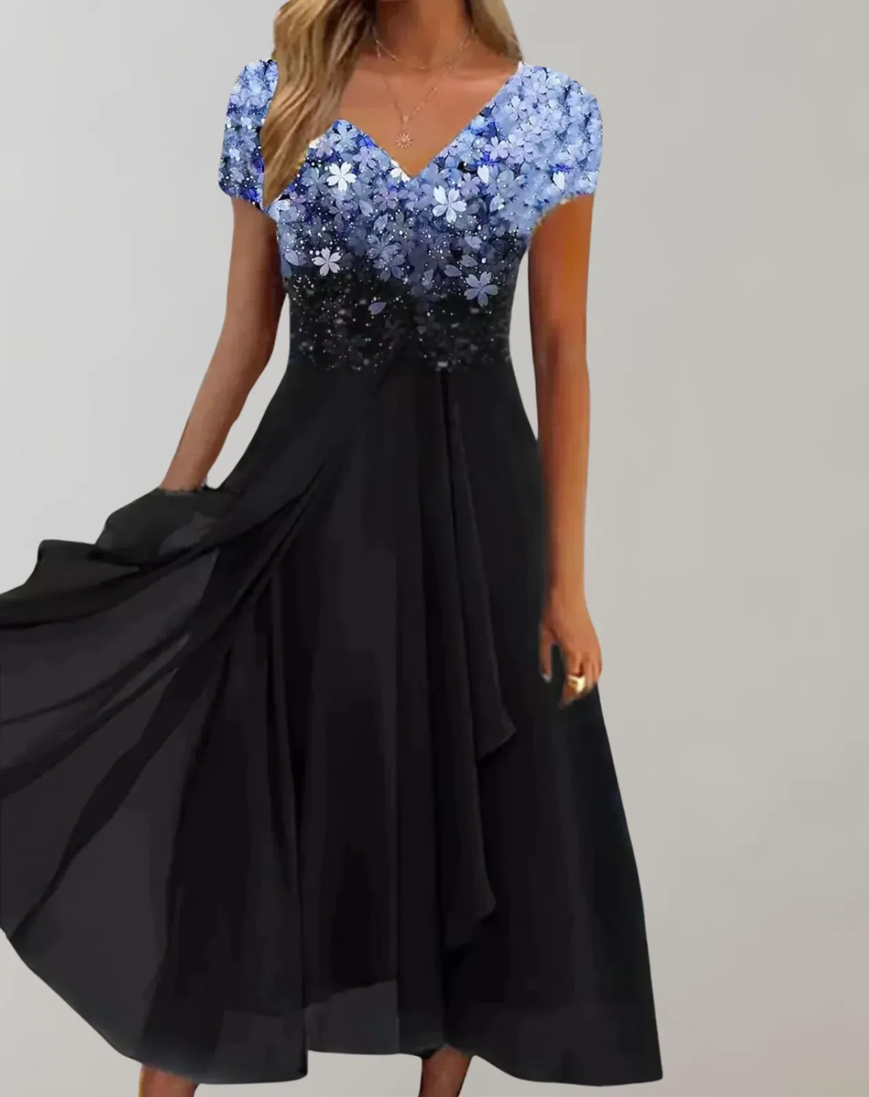 Sylis - Dress with bright flowers | Evening dress for women | Shiny top dress