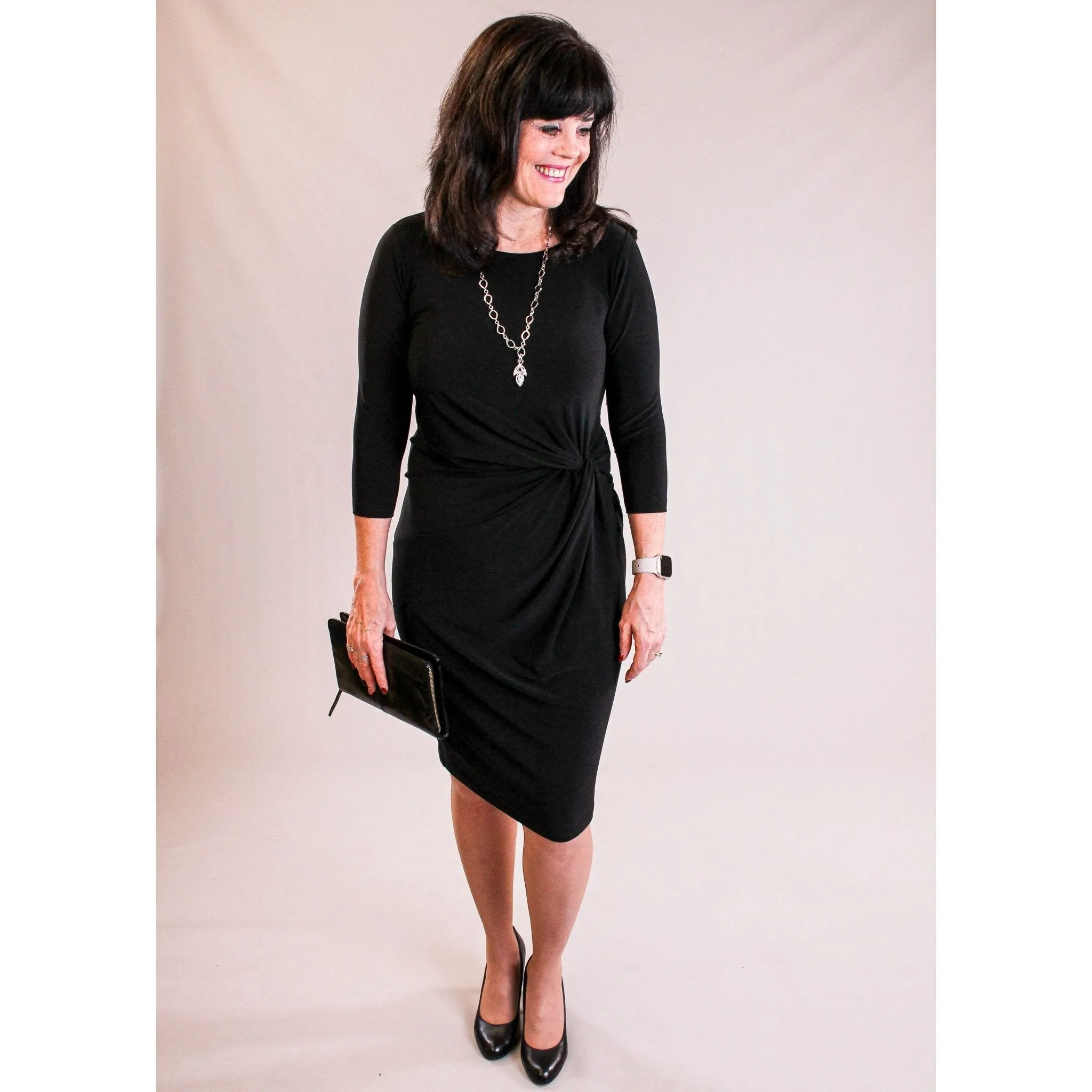 Sympli Side Twist Dress with 3/4 Sleeve
