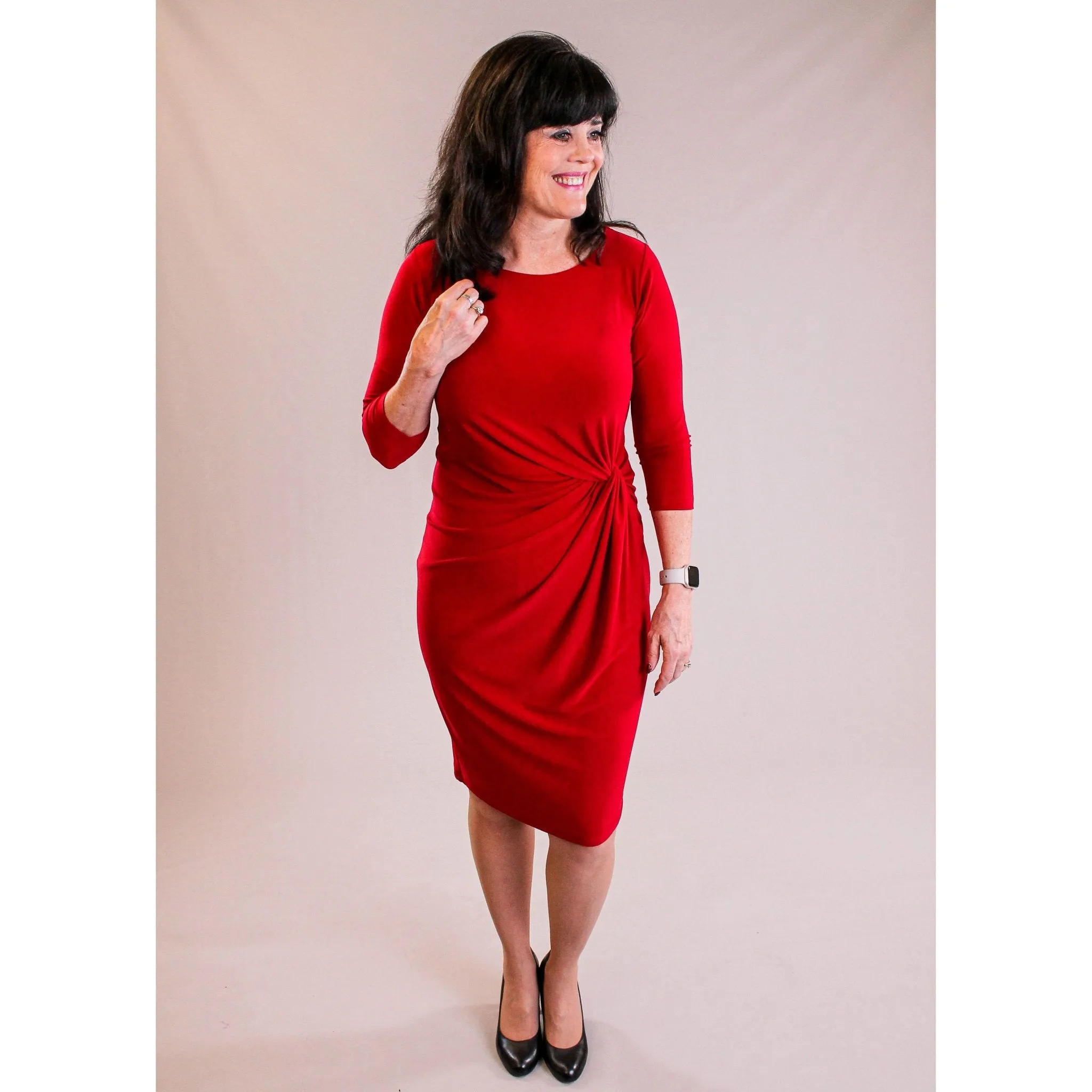 Sympli Side Twist Dress with 3/4 Sleeve