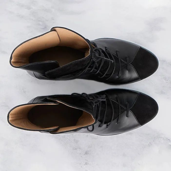 Teir Block Heel Boot | Black Suede & Calfskin Leather