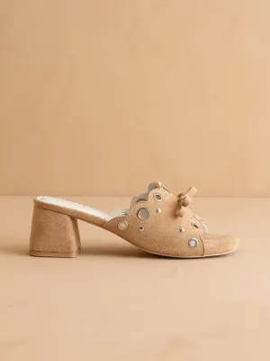 The Bella | Sand Scalloped Mule with Bow