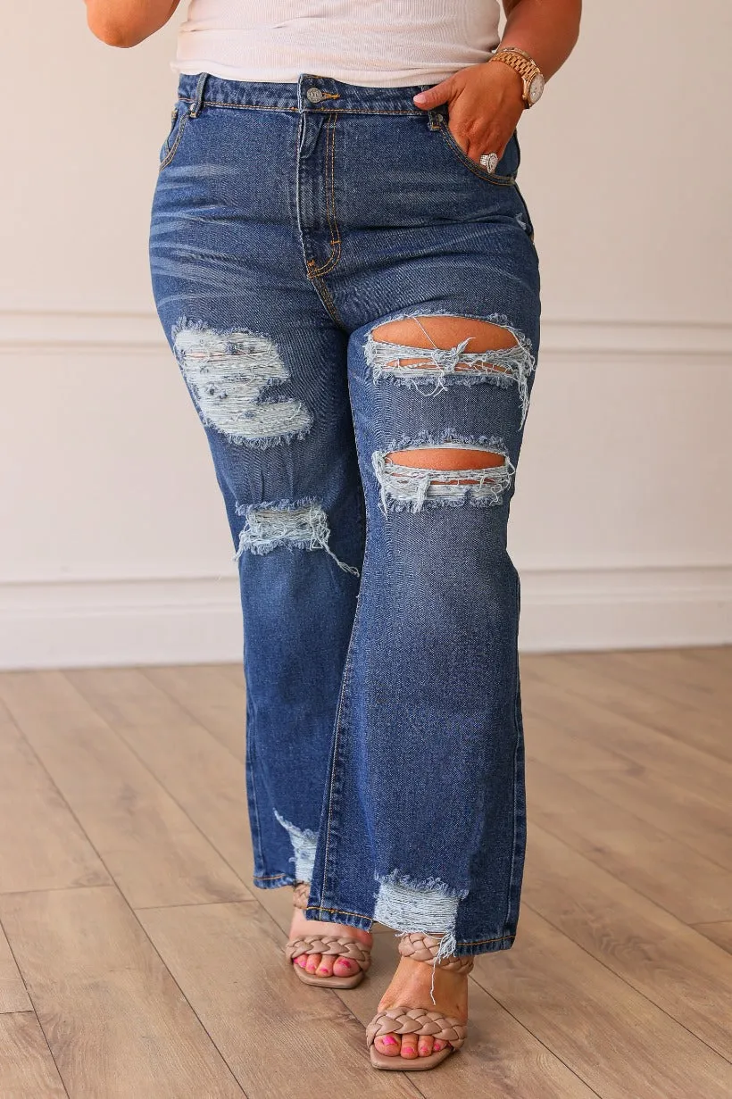 The Blake Midrise Distressed Flare Crop