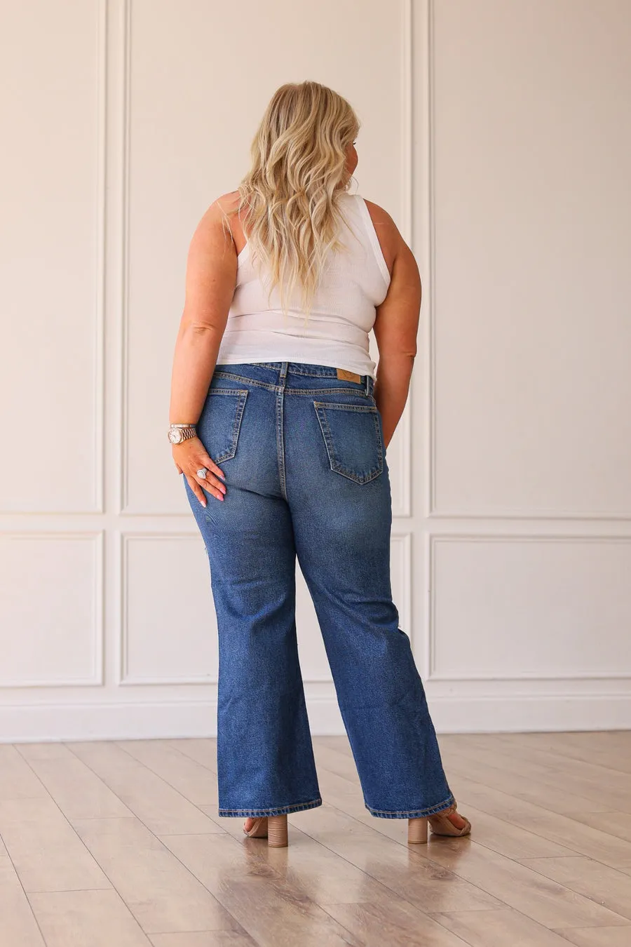 The Blake Midrise Distressed Flare Crop