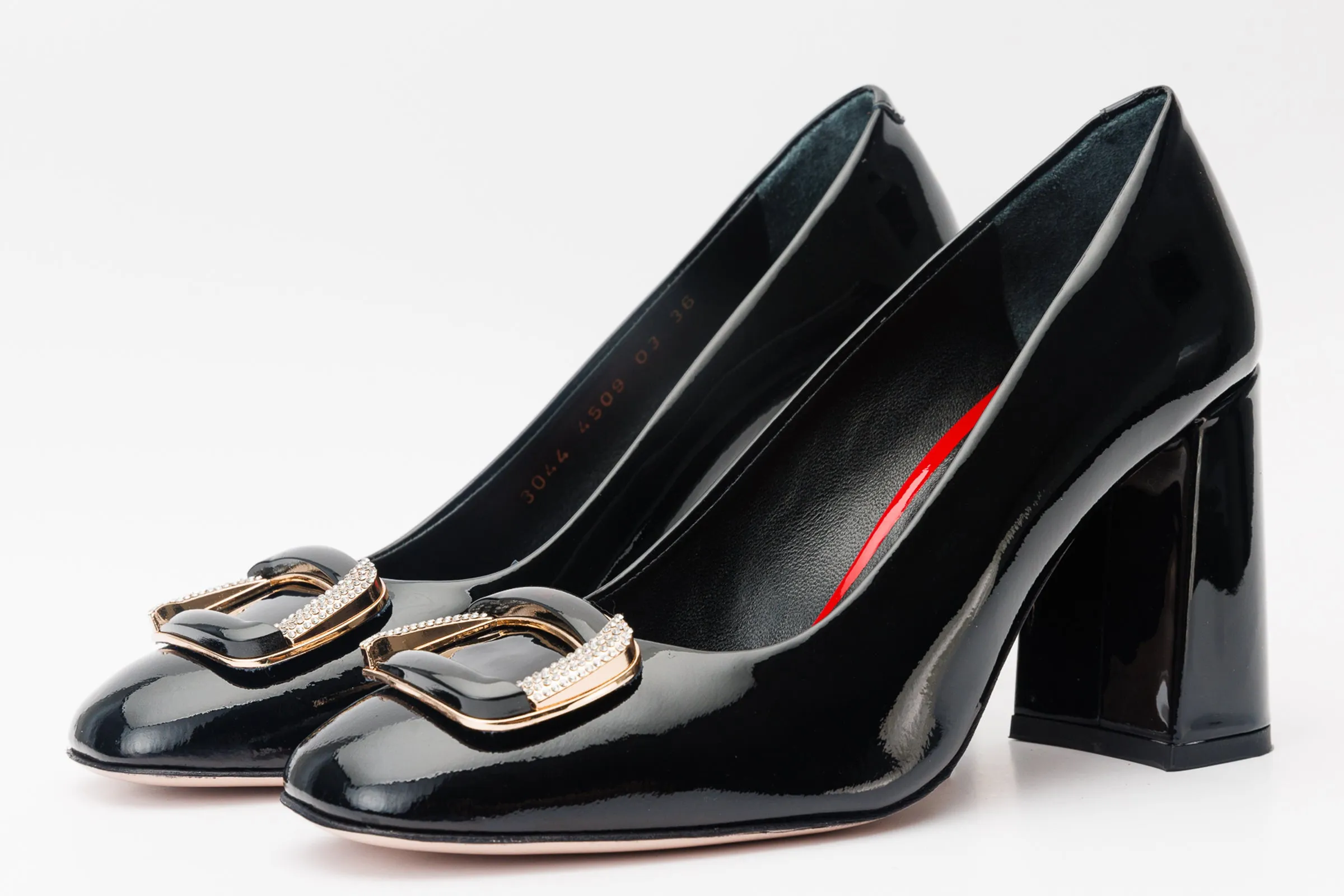 The Ferrara Black Patent Leather Block Heel Pump Women Shoe