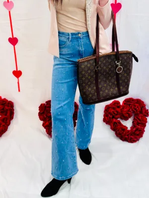 The Jewels Light Wash Straight Leg Studded Denim