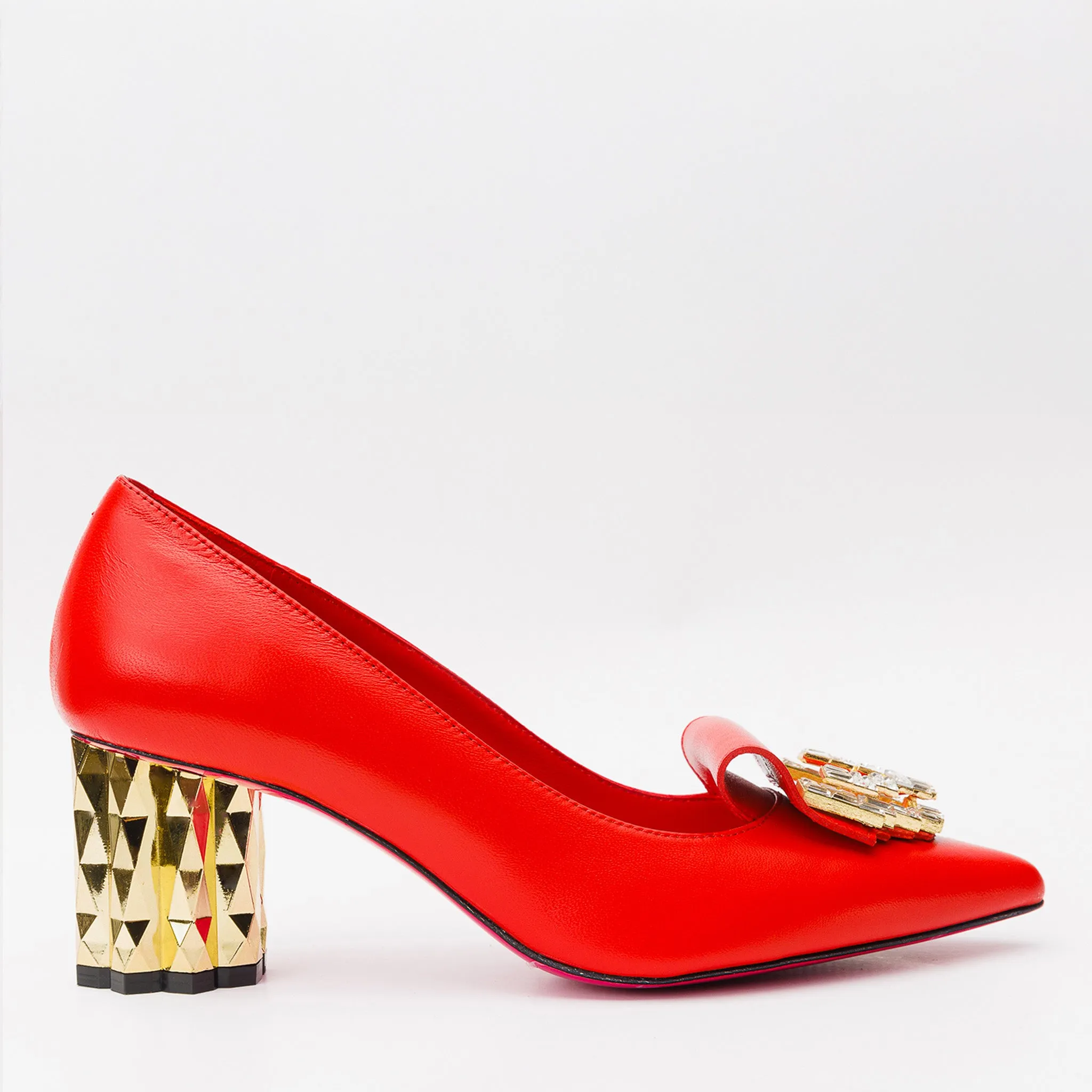 The Love Red Leather Block Heel Pump Women Shoe