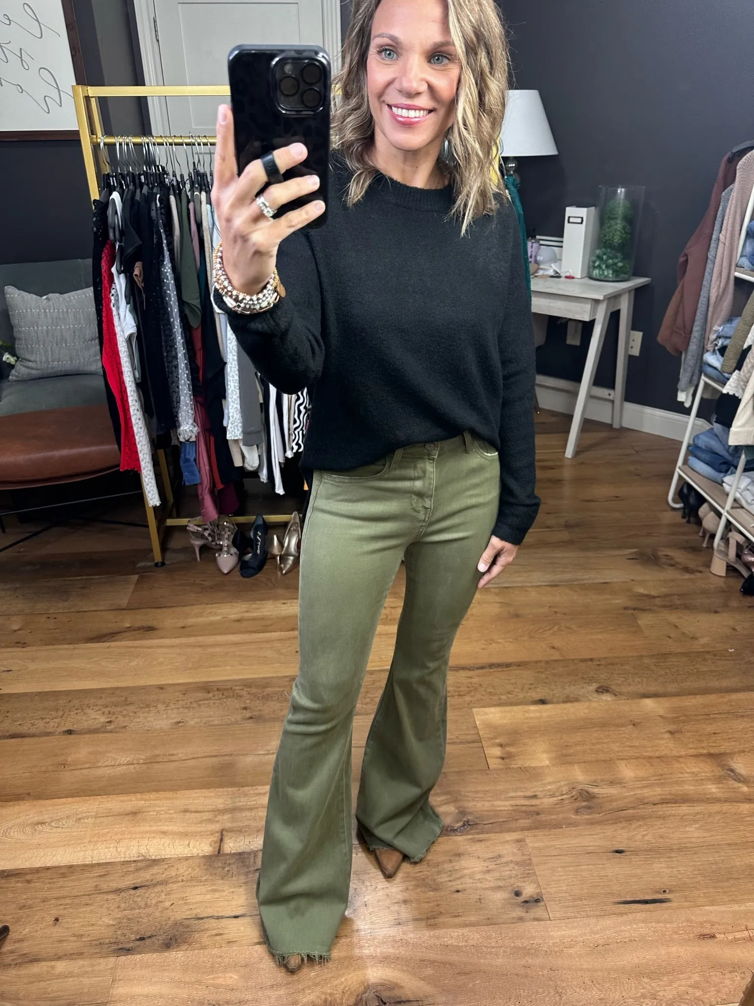 The Madeline High-Rise Flare Denim - Olive