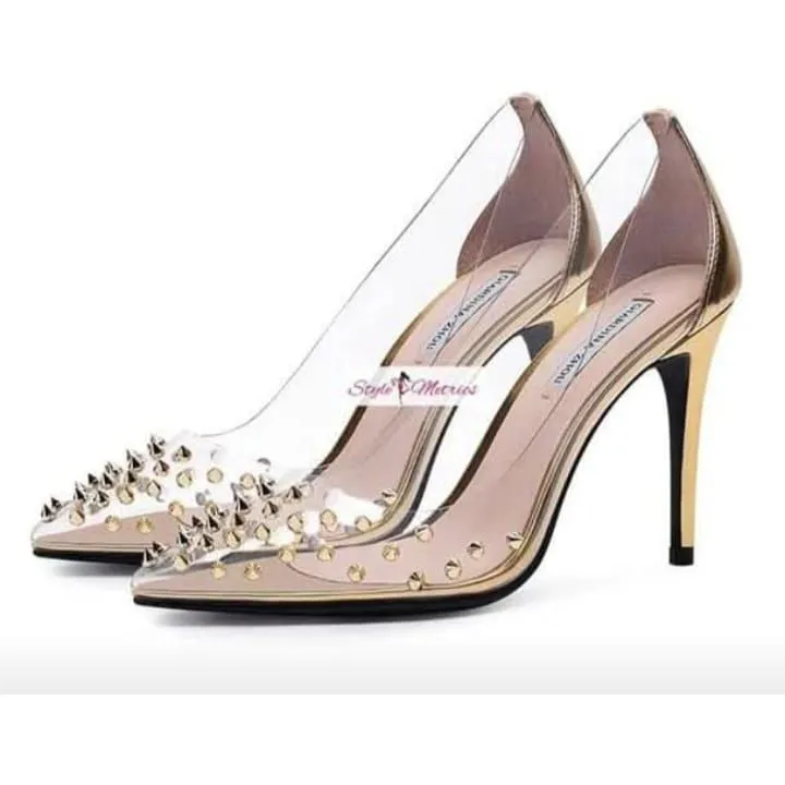Transparent PVC Pointed Clear Crystal High Heel Sandal.