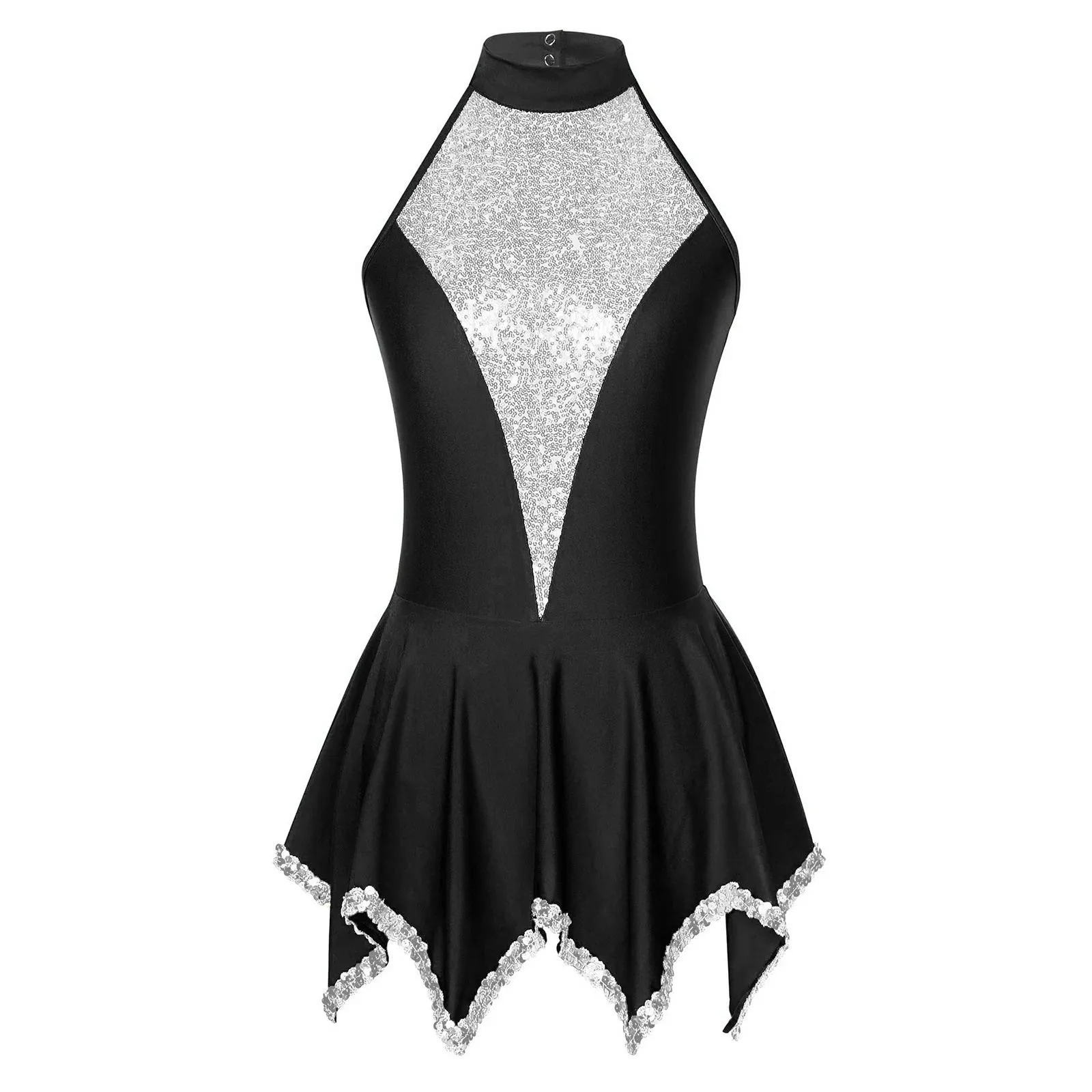 Trend4us Sparkling Sequin Panel Halter Skater Dress