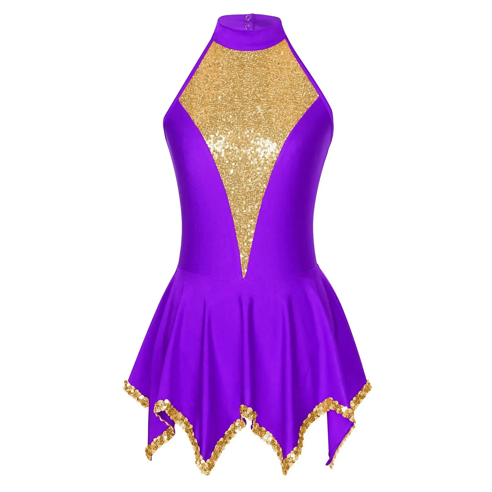 Trend4us Sparkling Sequin Panel Halter Skater Dress