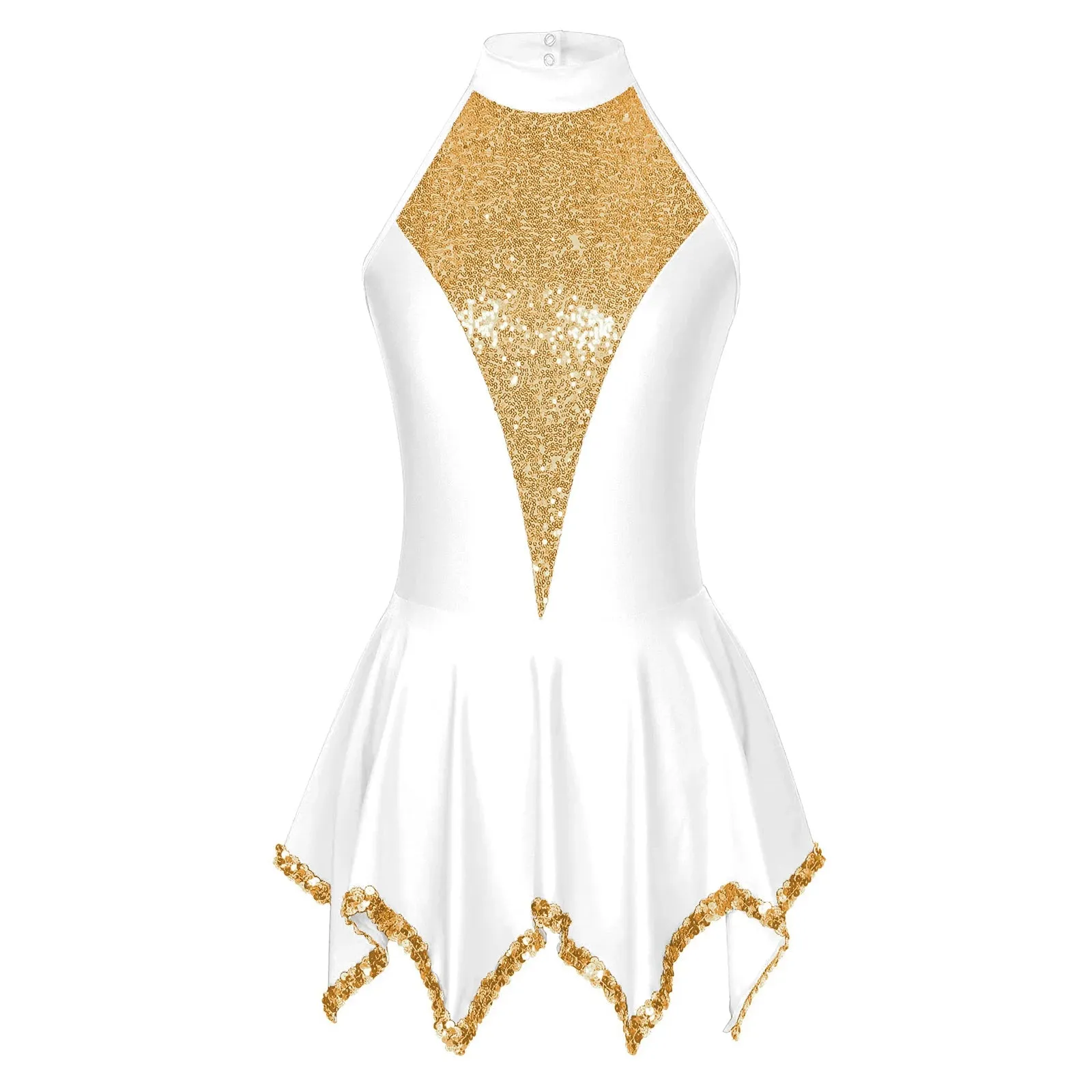 Trend4us Sparkling Sequin Panel Halter Skater Dress