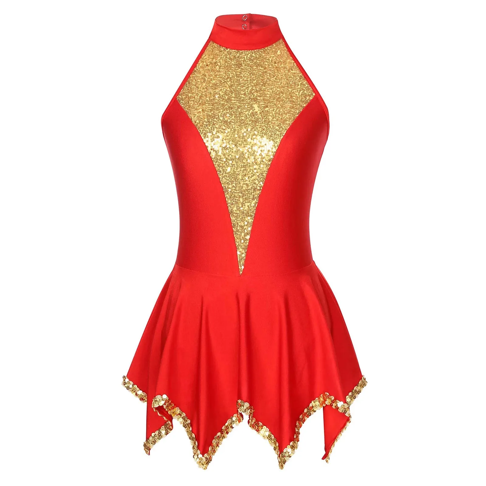 Trend4us Sparkling Sequin Panel Halter Skater Dress