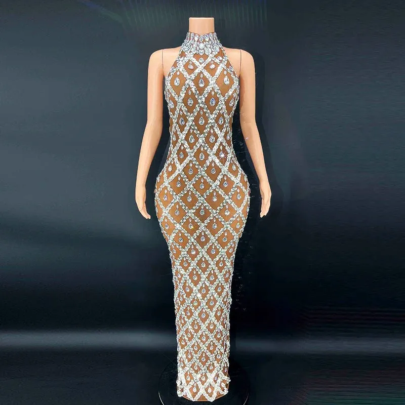 Trend4us Sparkly Diamond Crystal Celebrity Dress