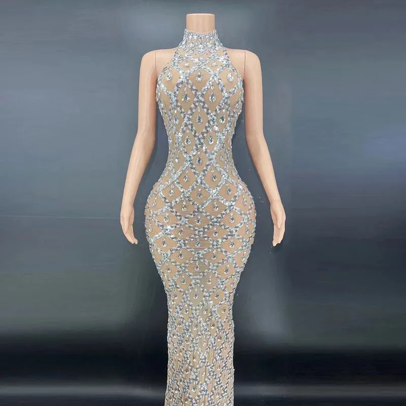 Trend4us Sparkly Diamond Crystal Celebrity Dress