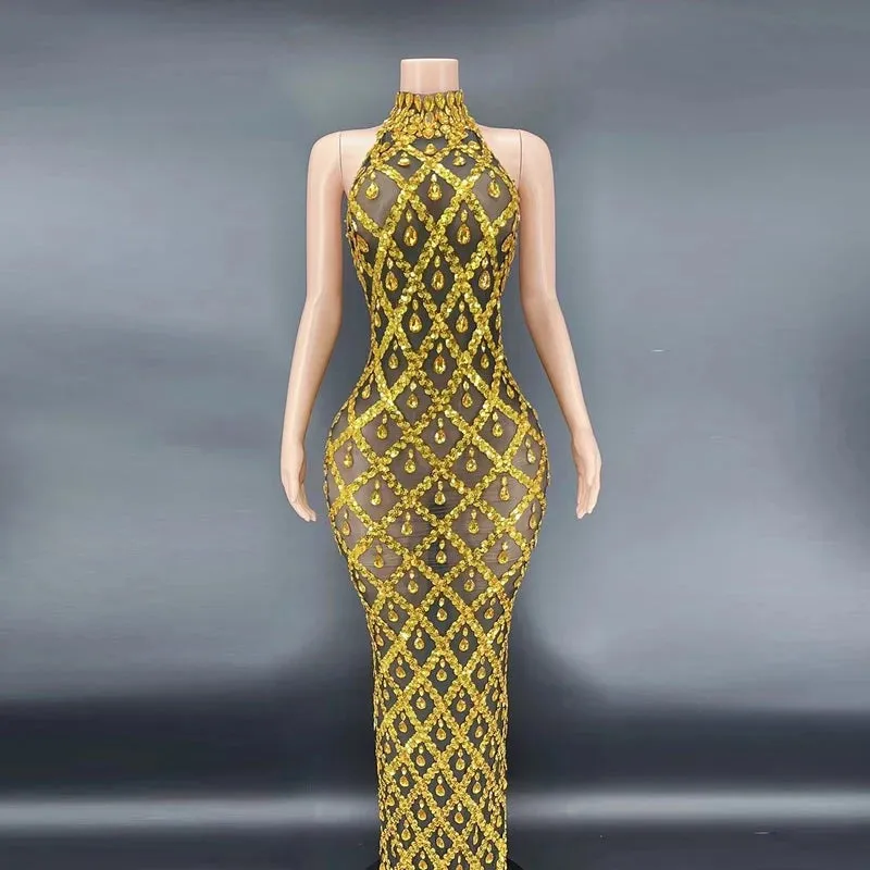 Trend4us Sparkly Diamond Crystal Celebrity Dress