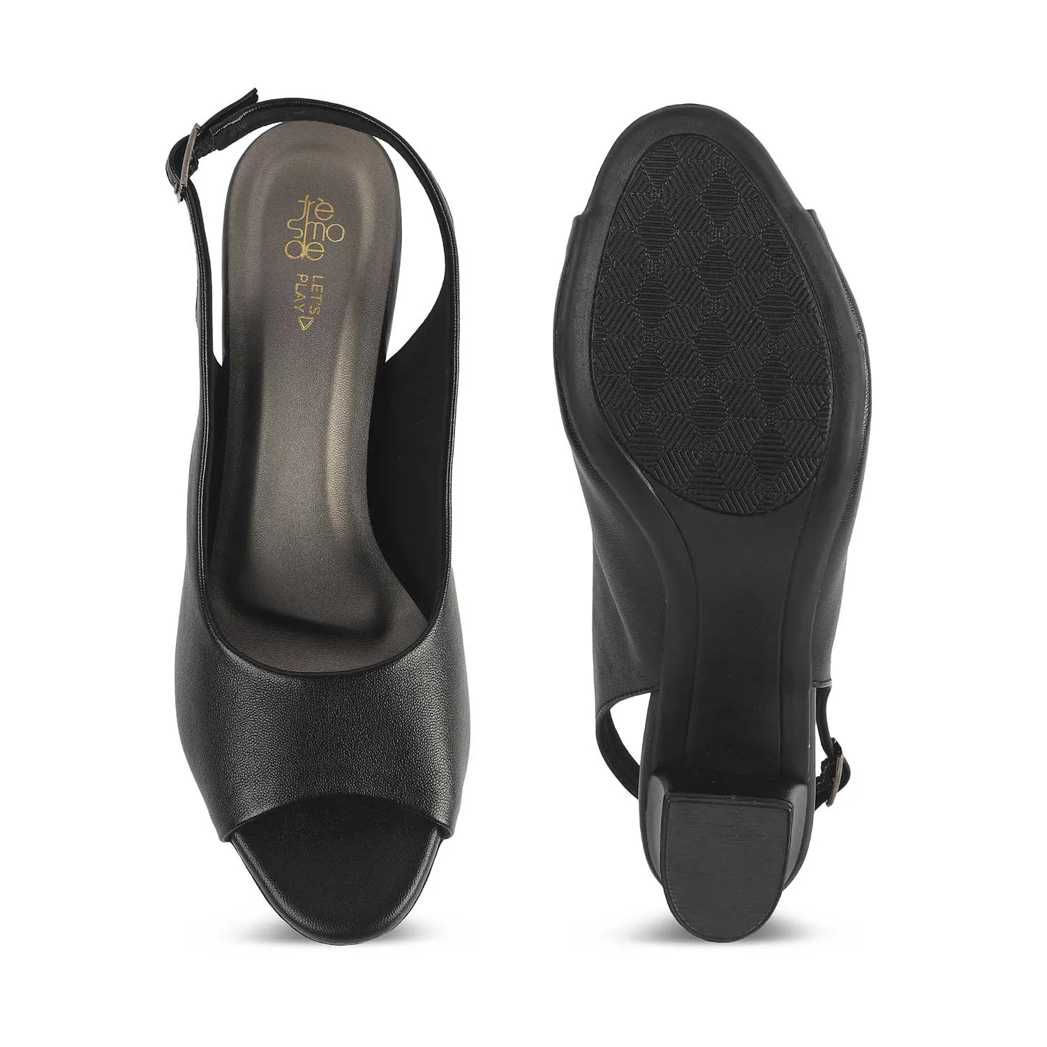 Tresmode Eden Black Women's Dress Peep-Toe Sandals