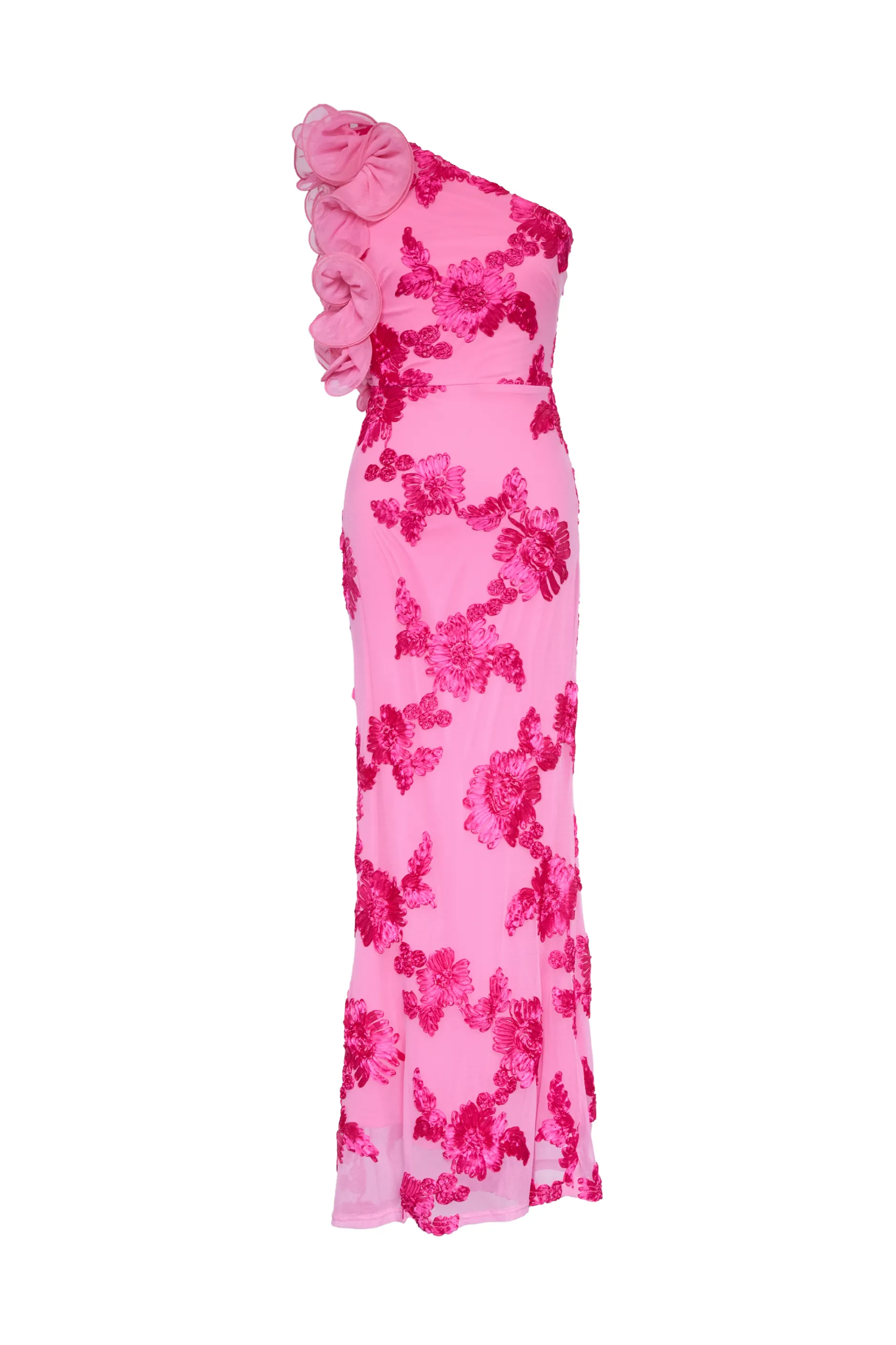 Trilby One Shoulder Mesh Maxi Dress - Pink Floral