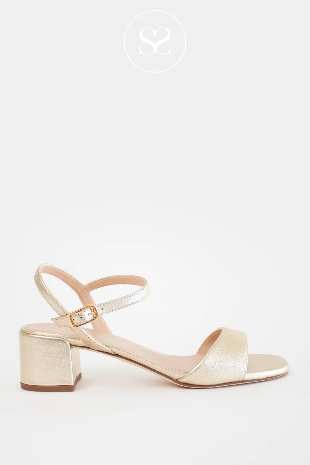 UNISA KIRK GOLD LEATHER MID BLOCK HEELS SANDALS