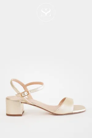UNISA KIRK GOLD LEATHER MID BLOCK HEELS SANDALS